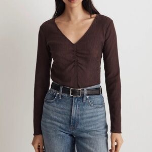 Madewell Semi-Sheer Shirred V-Neck Top